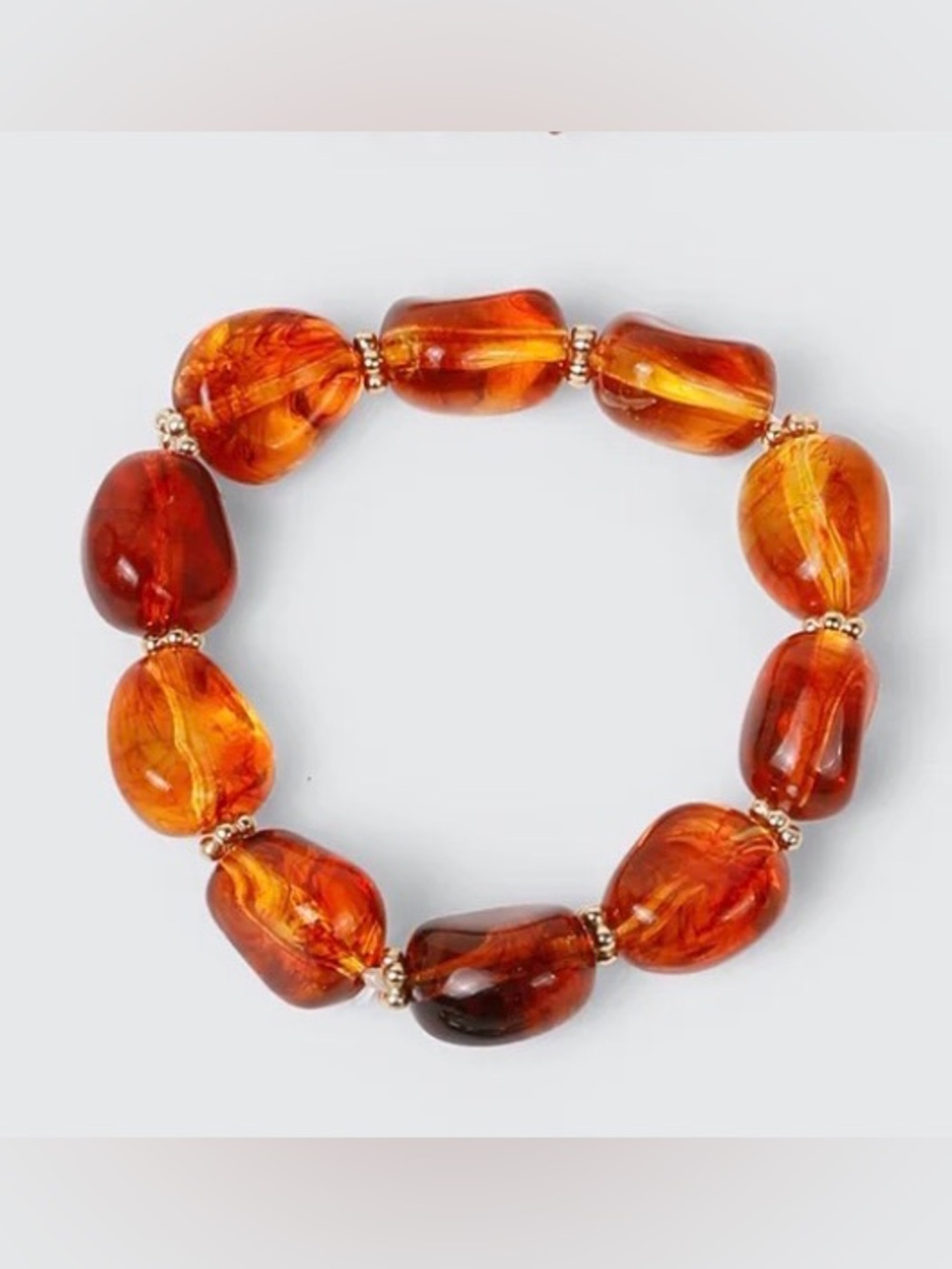 Hand Crafted Amber-Tone Chunky Bracelet with Gold Accents